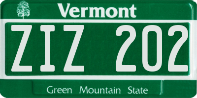 VT license plate ZIZ202