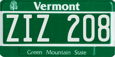 VT license plate ZIZ208