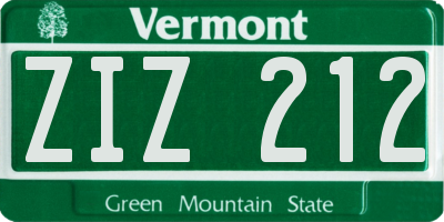 VT license plate ZIZ212