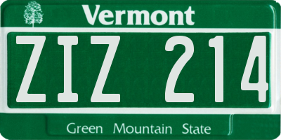 VT license plate ZIZ214