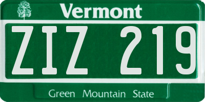 VT license plate ZIZ219