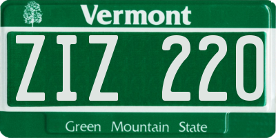 VT license plate ZIZ220
