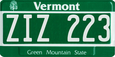 VT license plate ZIZ223