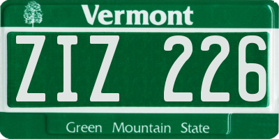 VT license plate ZIZ226