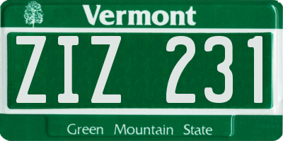 VT license plate ZIZ231
