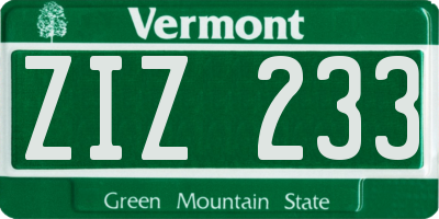 VT license plate ZIZ233