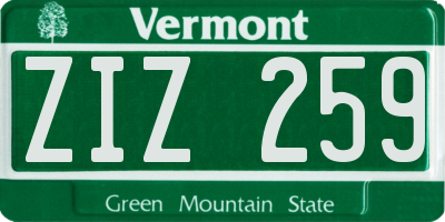 VT license plate ZIZ259