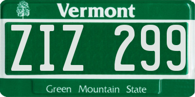 VT license plate ZIZ299