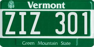 VT license plate ZIZ301