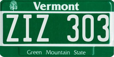 VT license plate ZIZ303