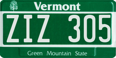 VT license plate ZIZ305