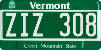 VT license plate ZIZ308