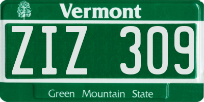 VT license plate ZIZ309