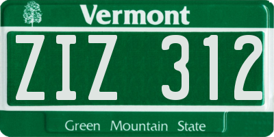 VT license plate ZIZ312