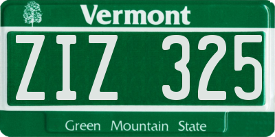 VT license plate ZIZ325