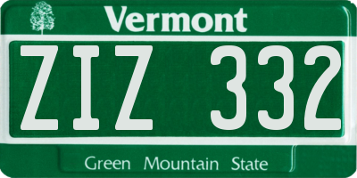 VT license plate ZIZ332