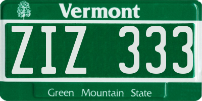 VT license plate ZIZ333
