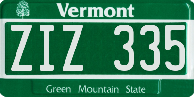 VT license plate ZIZ335