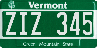 VT license plate ZIZ345