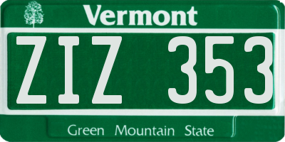 VT license plate ZIZ353