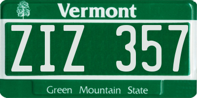 VT license plate ZIZ357