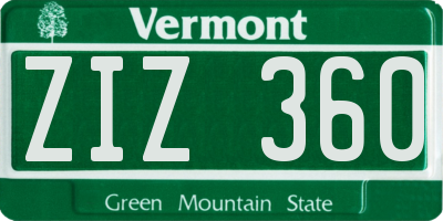 VT license plate ZIZ360