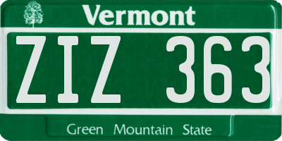 VT license plate ZIZ363