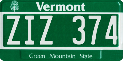 VT license plate ZIZ374