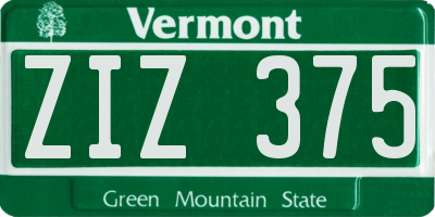 VT license plate ZIZ375