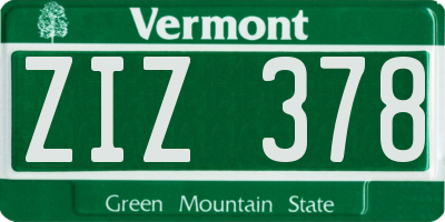VT license plate ZIZ378