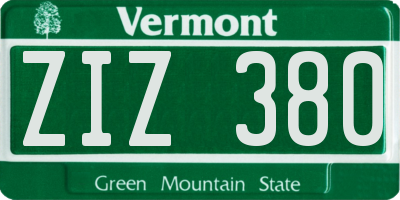 VT license plate ZIZ380