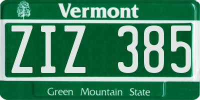 VT license plate ZIZ385