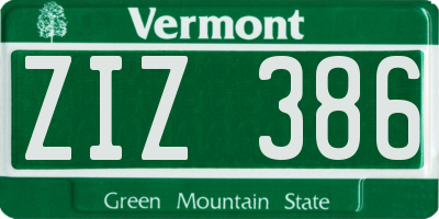VT license plate ZIZ386