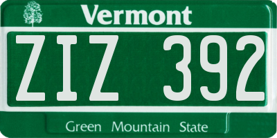 VT license plate ZIZ392