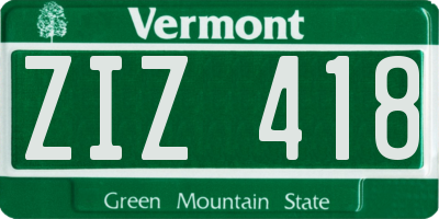 VT license plate ZIZ418