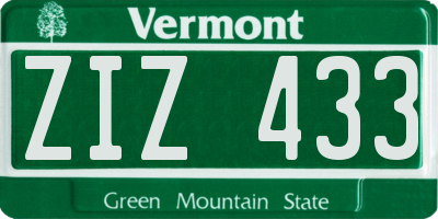 VT license plate ZIZ433