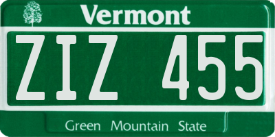 VT license plate ZIZ455