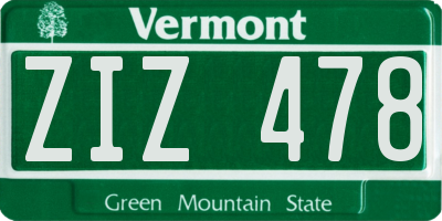 VT license plate ZIZ478