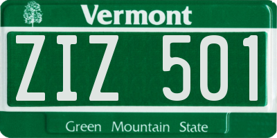 VT license plate ZIZ501
