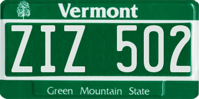 VT license plate ZIZ502