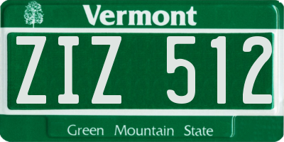 VT license plate ZIZ512