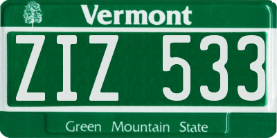 VT license plate ZIZ533