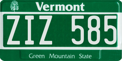 VT license plate ZIZ585
