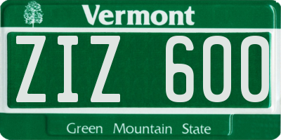 VT license plate ZIZ600