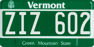 VT license plate ZIZ602