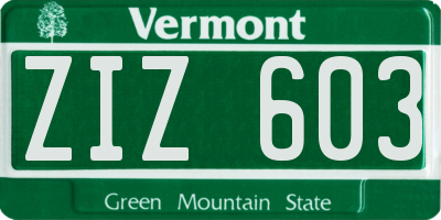 VT license plate ZIZ603