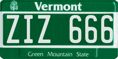 VT license plate ZIZ666