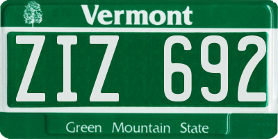 VT license plate ZIZ692