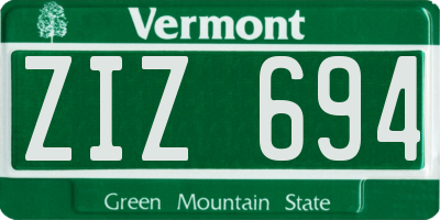 VT license plate ZIZ694