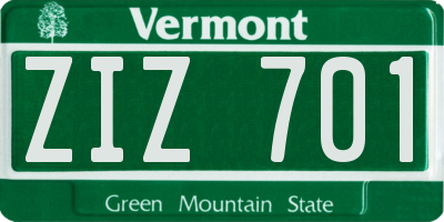 VT license plate ZIZ701